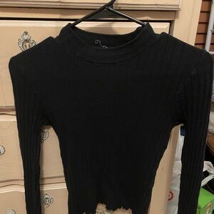Elegant Black Ribbed Long Sleeve Top